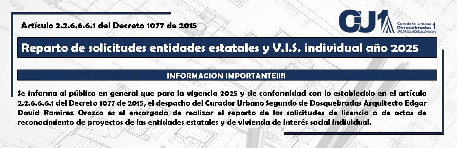 INFORMACIÓN IMPORTANTE SOBRE LA CURADURIA DE REPARTO