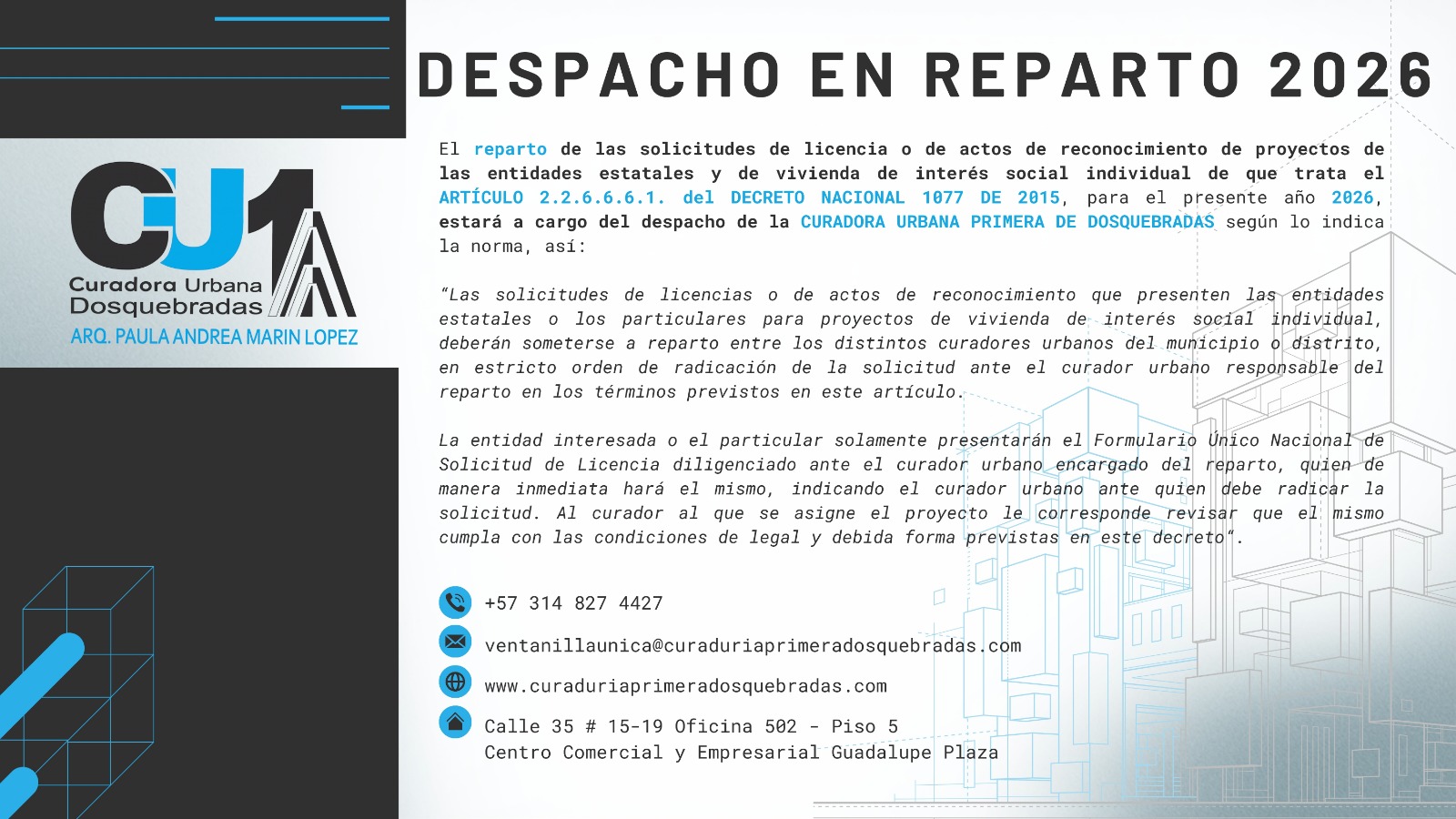 INFORMACIÓN IMPORTANTE SOBRE LA CURADURIA DE REPARTO
